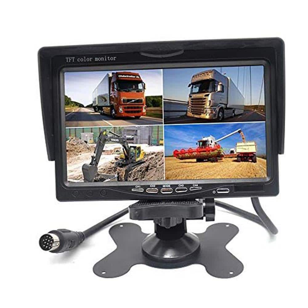 OBJLGEV 7 in. TFT LCD Car Rearview Quad Split Monitor in Black (1