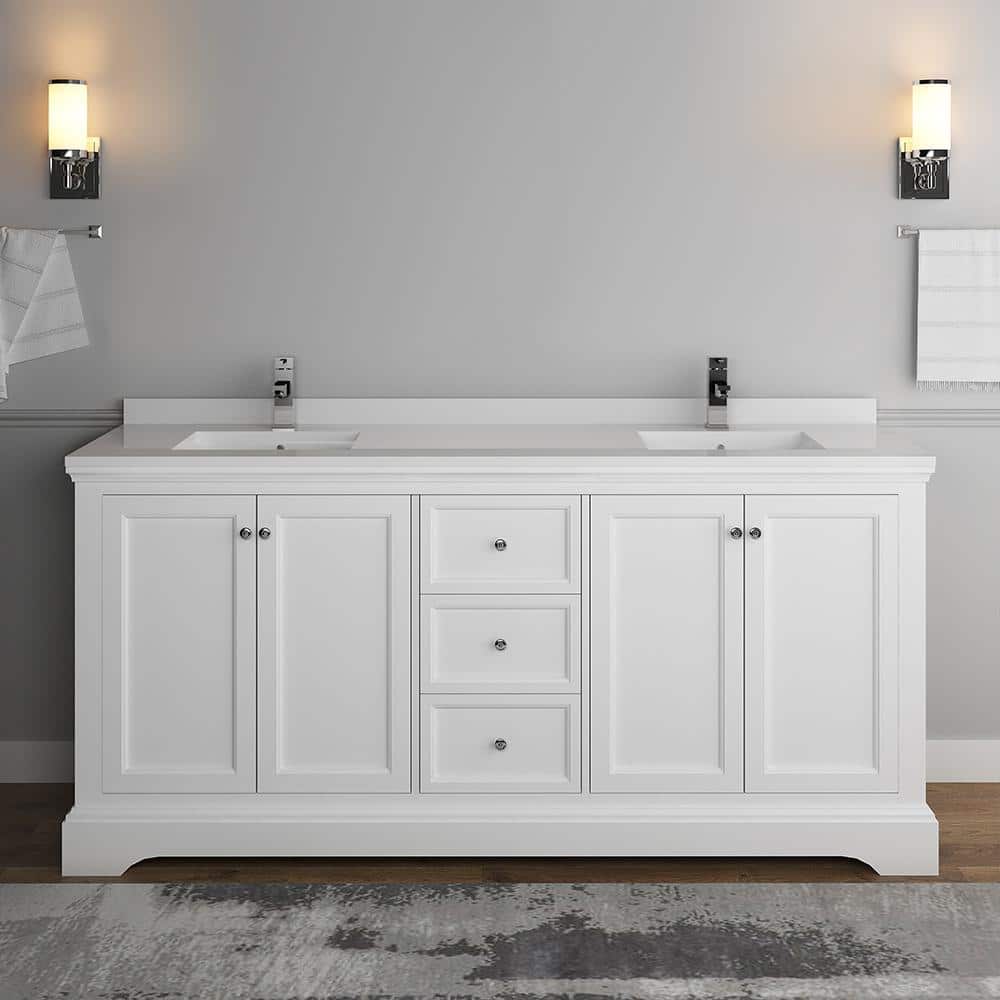 Windsor 72" Matte White Double Sink Freestanding Vanity with Quartz Top