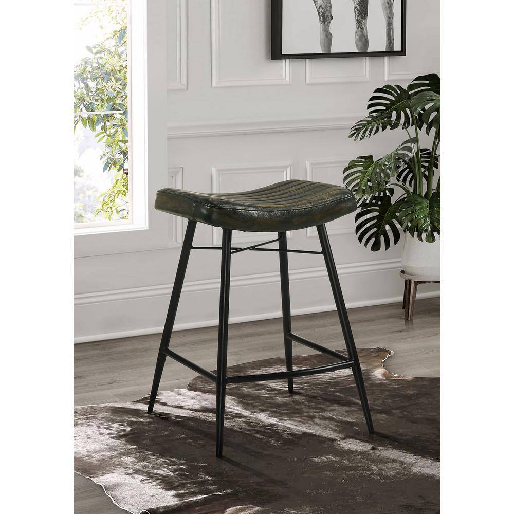 Bayu Dark Brown Leather Saddle Counter Stool with Metal Base