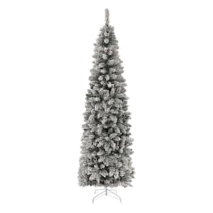 6.5 ft. Pre-Lit LED Pencil Slim Flocked Artificial Christmas Tree with Multi-Color Light