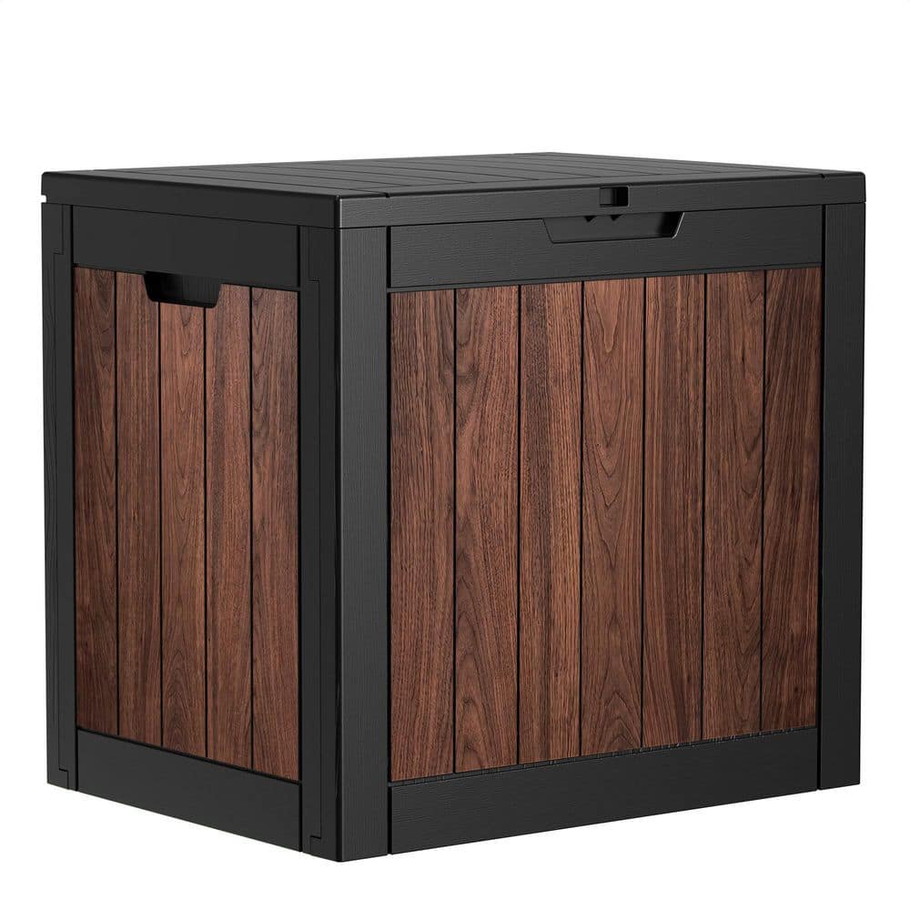 35 Gal. Small Brown Resin Deck Box Walnut Wood Grain Four-Sided Print 230 lbs. Lid Lockable Garden Patio Storage Box price history on PriceWatchPro