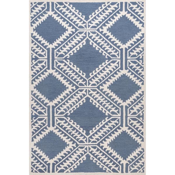 nuLOOM Arlette Hand Tufted Wool Tribal Diamond Blue 5 ft. x 8 ft. Indoor Area Rug