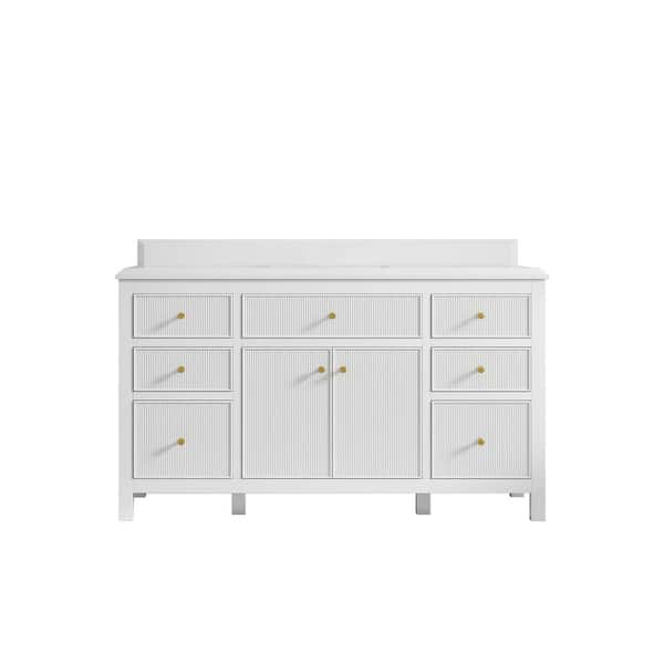 Willow Collections Sonoma 60 in. W x 22 in. D x 36 in. H Single Sink Bath Vanity in White with 1.5" White Quartz Top