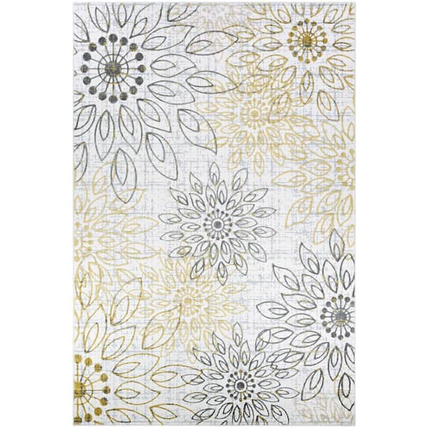 Couristan Calinda Summer Bliss Gold-Silver-Ivory 5 ft. x 8 ft. Area Rug