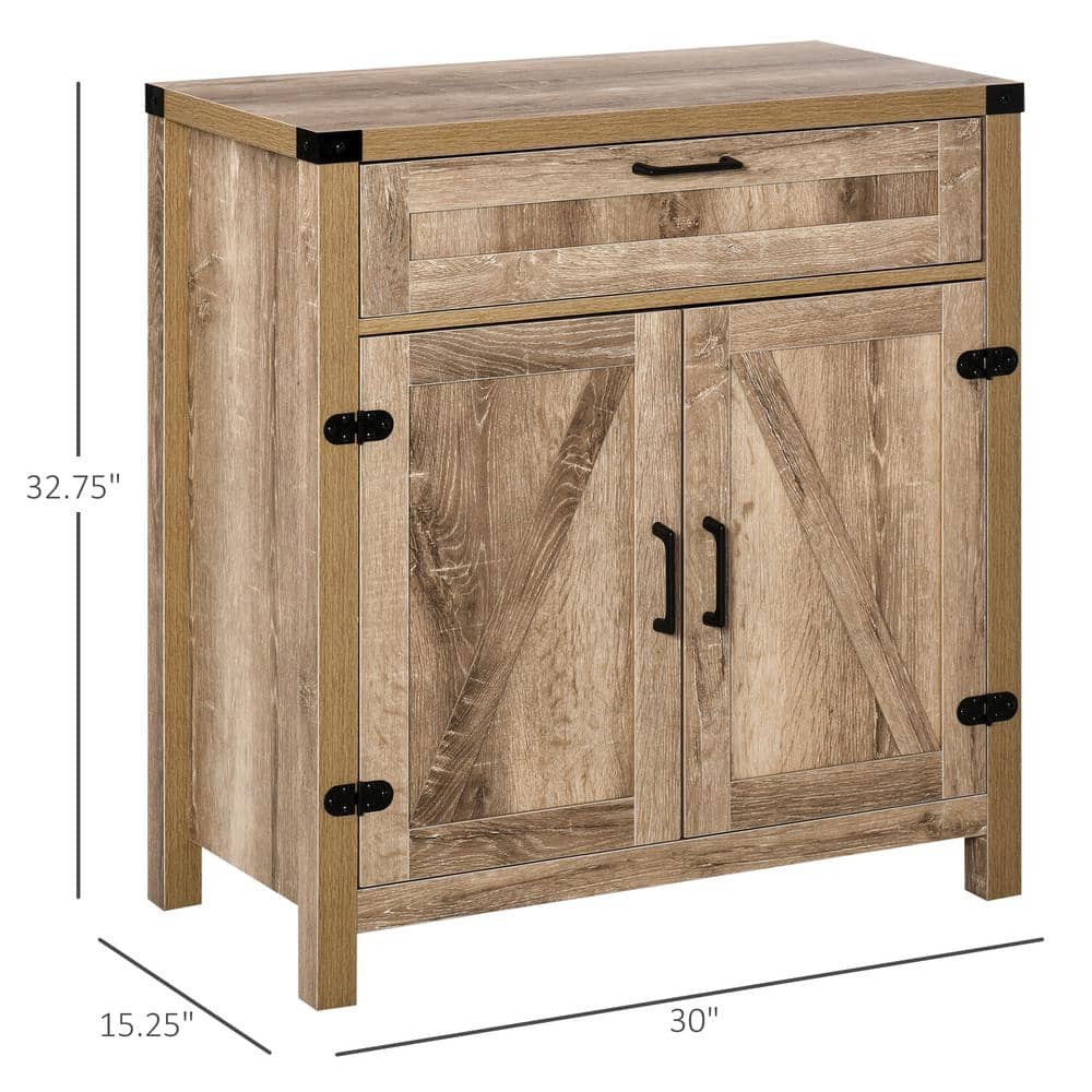 Rustic Oak Farmhouse Sideboard with Barn Door and Adjustable Shelf