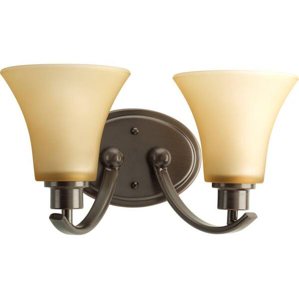 Progress Lighting Joy Collection 2-Light Antique Bronze Bathroom Vanity Light with Glass Shades