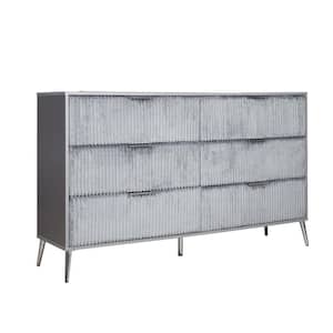 Gray and Nickel 6-Drawer 58.46 in. Wide Dresser Without Mirror