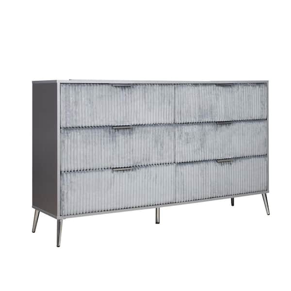 Benjara Gray and Nickel 6-Drawer 58.46 in. W Dresser Without Mirror