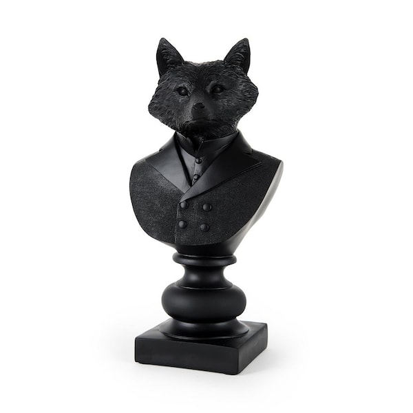 Murray 6.0 L x 4.5 W x 13.0 H Black Painted Resin Fox in a Suit Bust