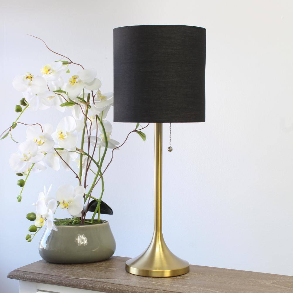 Gold Tapered Table Lamp with Black Fabric Drum Shade