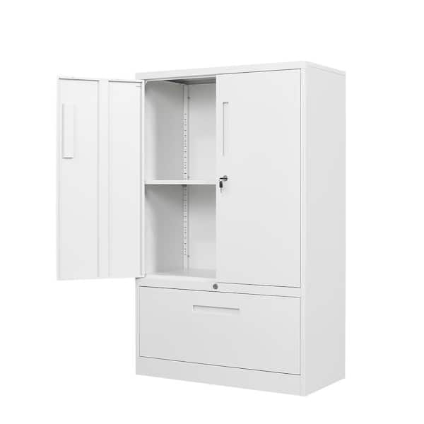 Mlezan Metal Storage Cabinet with 2 doors and 1 drawer 51.18"H x 31.5"W x 15.75"D in White