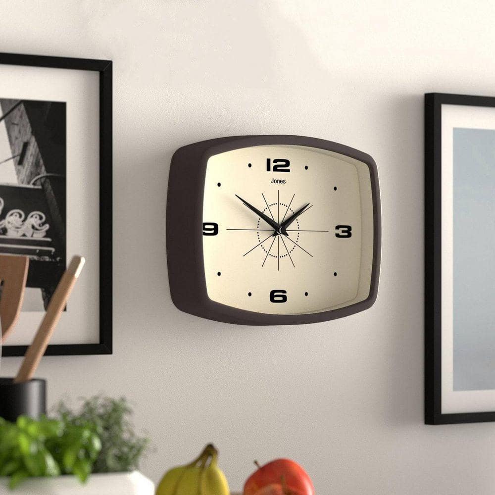 10 in. W Rectangular Retro Brown Analog Plastic Wall Clock HP10926