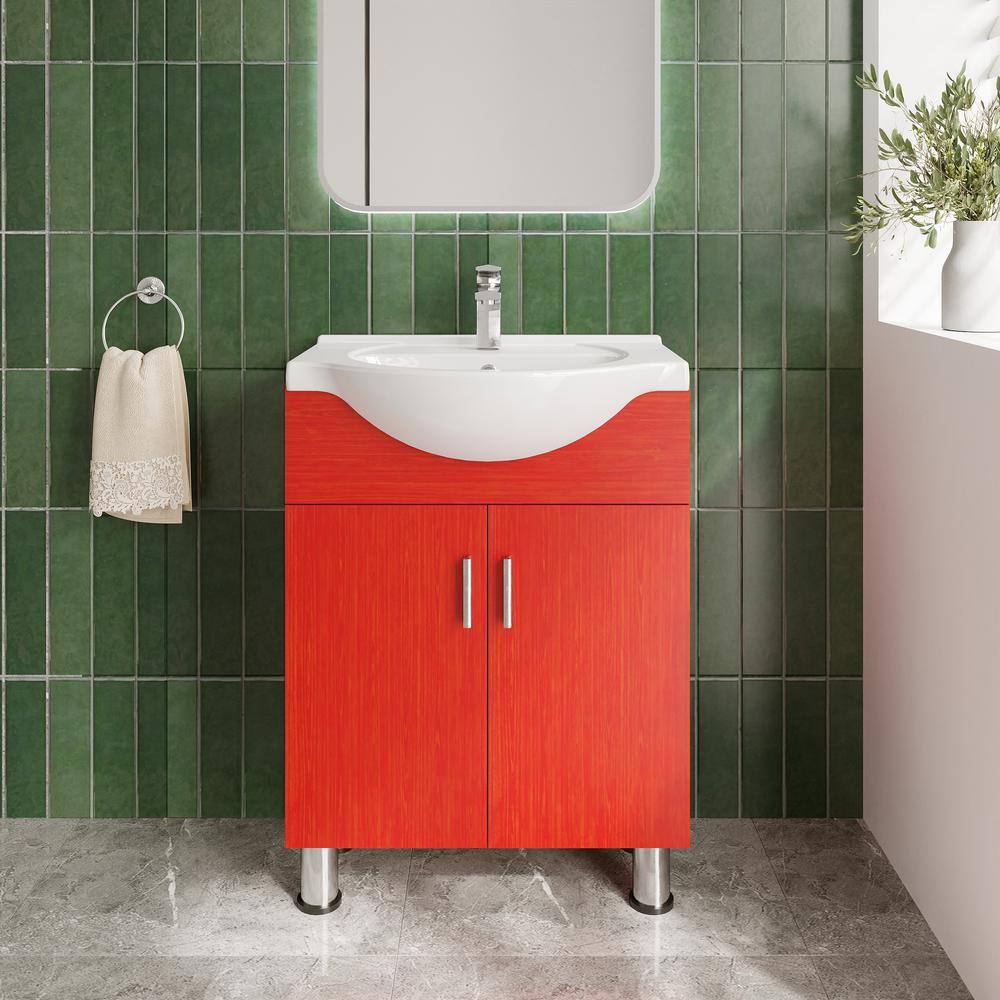 Dreamwerks Lilly 24 in. W x 18 in. L x 34 in. H Freestanding Euro-Style Bathroom Vanity in Red with Ceramic Vanity Top in White -  EuroStyle24-Red