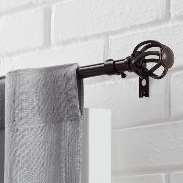 28 in. - 48 in. Telescoping 5/8 in. Single Curtain Rod Kit in Oil-Rubbed Bronze with Cage Finials