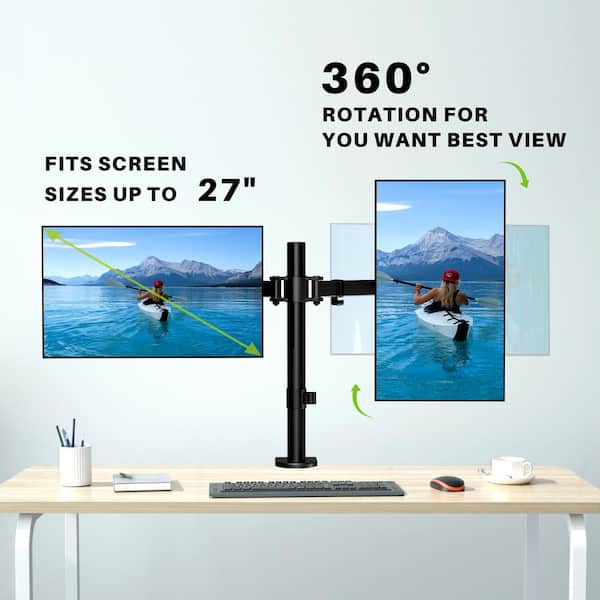 360 Rotating Desktop Dual-Screen 10-27" Display Stand Monitor Mount Height Adjut 