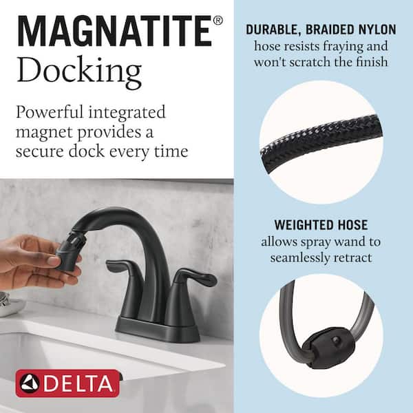 Delta Arvo 4 in. Centerset Double Handle Pull-Down Spout Bathroom