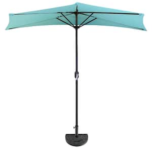 9 ft. Semi-Circle Patio Umbrella with Base in Blue