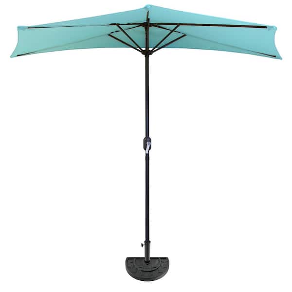 Pure Garden 9 ft. Semi-Circle Patio Umbrella with Base in Blue