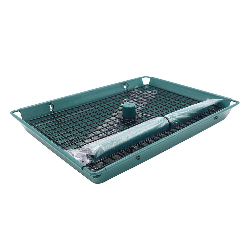 Green Metal Hanging Platform Bird Feeder with Removable Grid