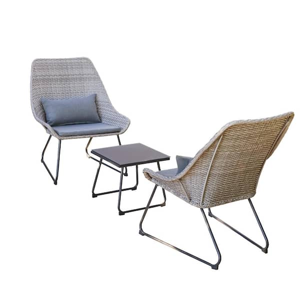 Royal Garden Woodbury 3-Piece Gray Wicker Patio Conversation Set with Dark Gray Cushions
