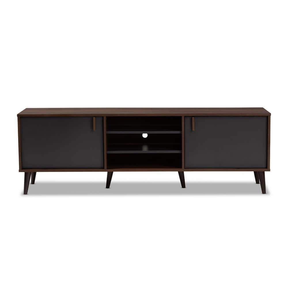 Baxton Studio Samuel Walnut Brown and Dark Gray TV Stand 148