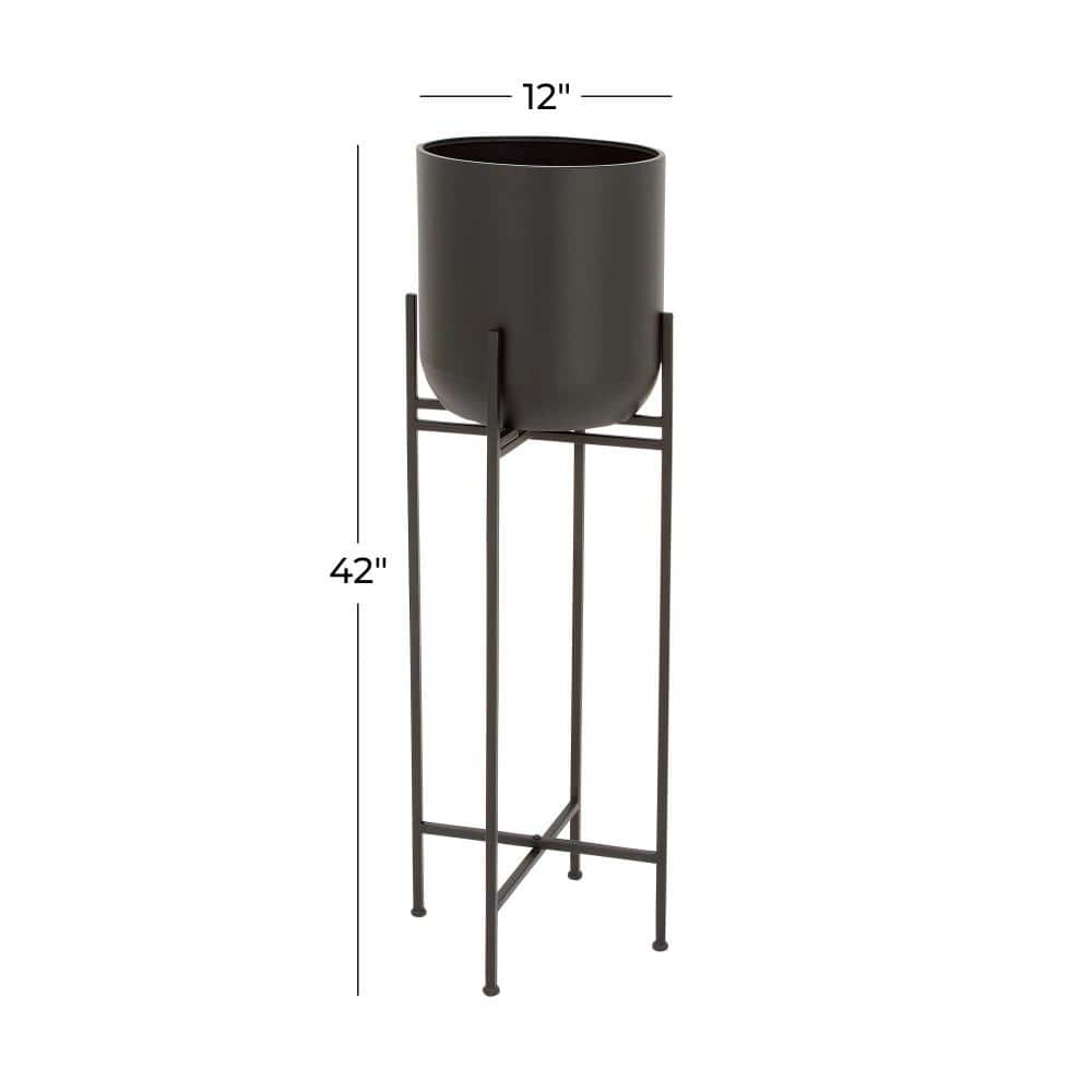 Modern Capsule-Shaped Black Iron Floor Planter with Stand