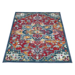 Ottomanson Ottohome Non-Slip Rubberback Bordered 3x5 Indoor Area Rug, 3'3 x 5', Blue