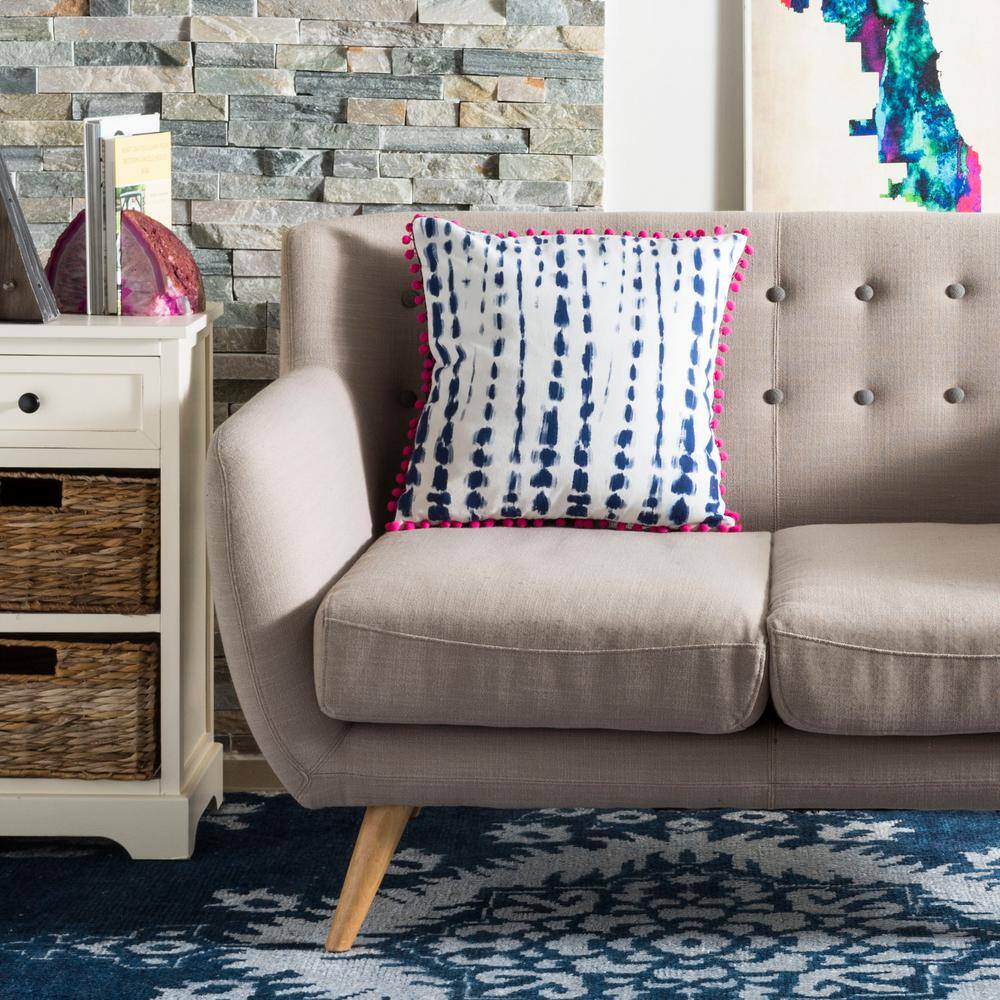 Atalia Blue and Pink Cotton Tassel Throw Pillow 16" x 16"
