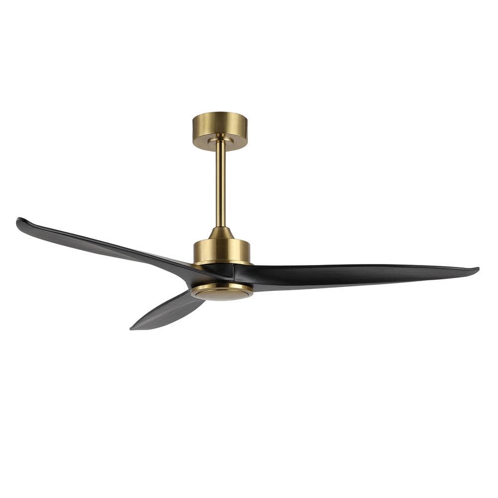 52'' Gold and Black Solid Wood 3-Blade Ceiling Fan with Remote