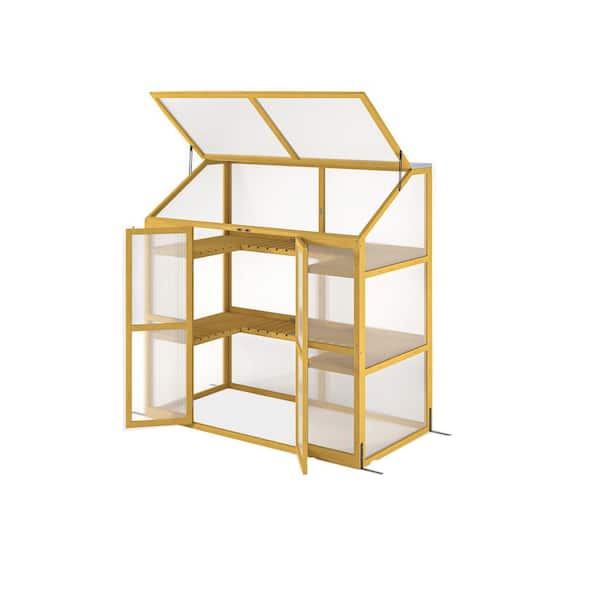 Wood Frame Polycarbonate Greenhouse Planter-Spacious Shed with 6-Built-In Partitions, Open Roof and Reinforced Stability
