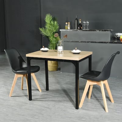 Loft Style Oak Extendable Table Rectangular Drop leaf Tabletop Dining Table with Metal Legs