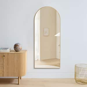 21 in.W x 64 in. H Arched Aluminum Framed Wall Mounting or Free Standing Bathroom Vanity Mirror in Gold