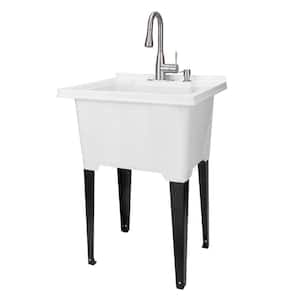 25 in. x 21.5 in. ABS Plastic Freestanding Utility Sink in White - Stainless Pull-Down Faucet, Soap Dispenser