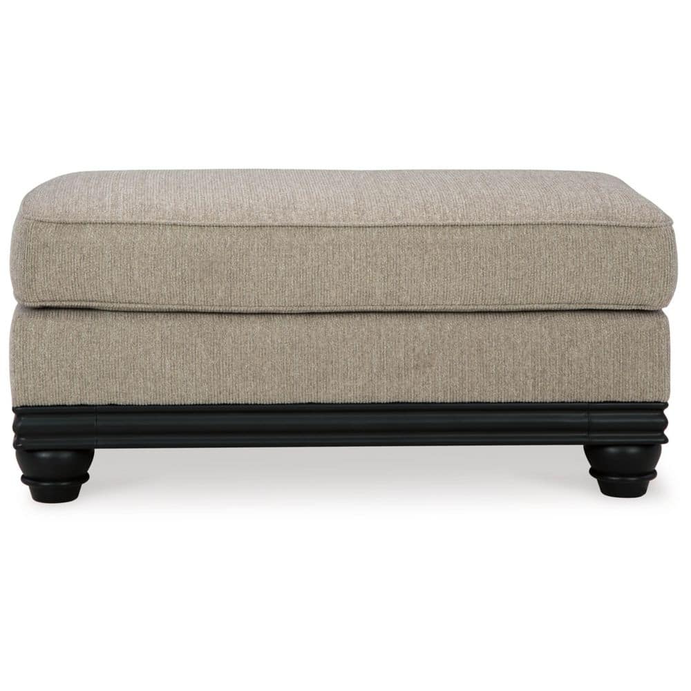 Elbiani Traditional Gray Fabric Ottoman with Matte Black Trim