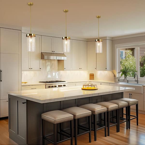 60-Watt 1-Light Gold Finished Pendant Light with Etched Glass Shade