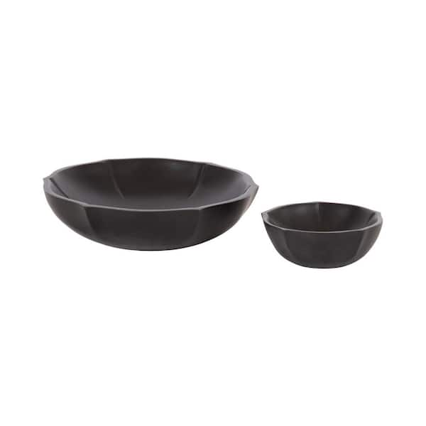 Kate and Laurel Lorah Black Scalloped Wood Decorative Bowl (Set of 2)
