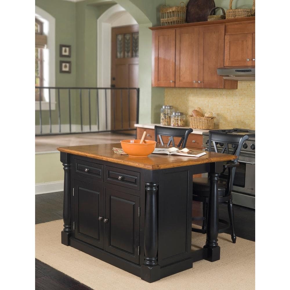 Monarch Black Kitchen Island with Hardwood Top and Drop Leaf