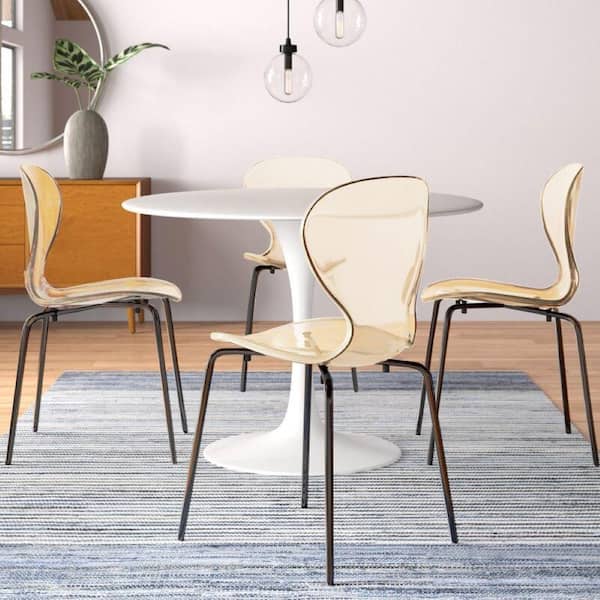 Leisuremod Leisuremod Oyster Modern Transparent Dining Side Chair Black Base Set of 4