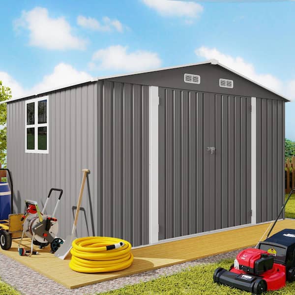 10 ft. W x 8 ft. D Metal Shed with Lockable Door and Air Vent, Large Storage Sheds in Gray (78 sq. ft. )