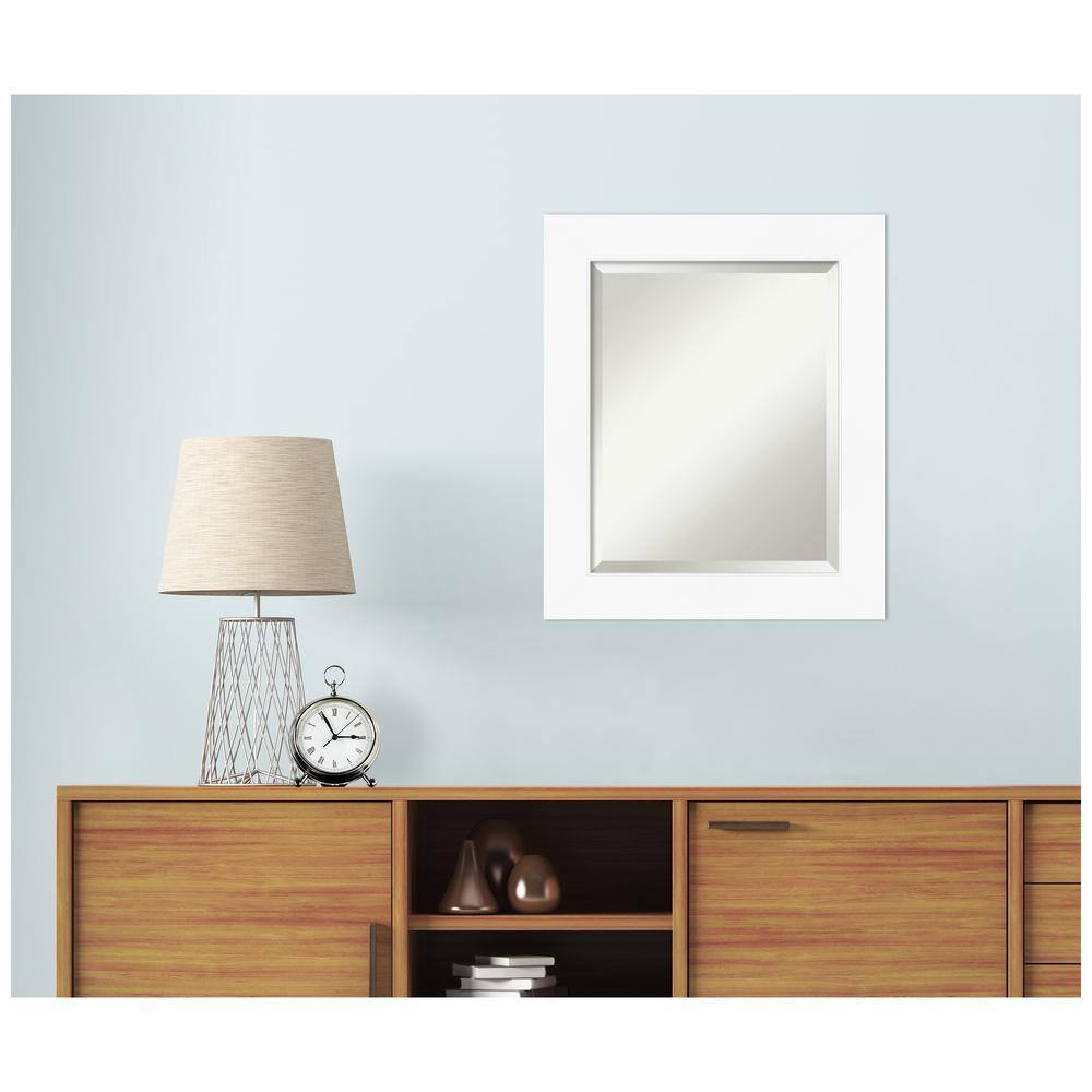 Contemporary Cabinet White Matte Finish Beveled Bathroom Mirror 21x25