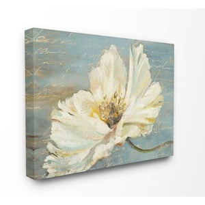24 in. x 30 in. "Large Flower With Word Texture Blue Painting" by Patricia Pinto Canvas Wall Art