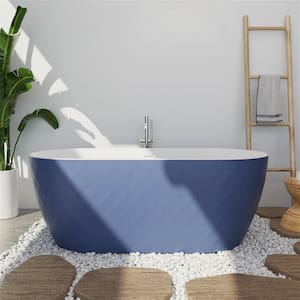 59 in. x 28 in. Acrylic Flat Bottom Non-Whirlpool Soaking Bathtub in Blue