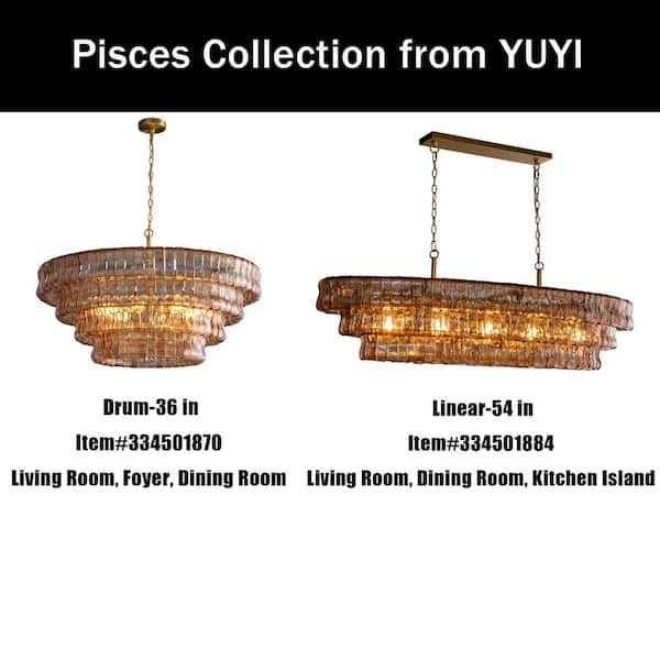 YUYI Modern Chandelier 54 in. 5-Lights Gold Crystal Linear