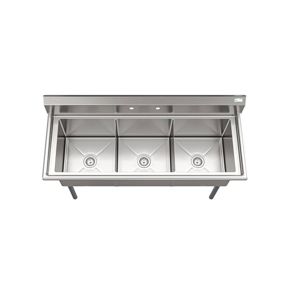 60'' Triple Bowl Brushed Stainless Steel Commercial Sink