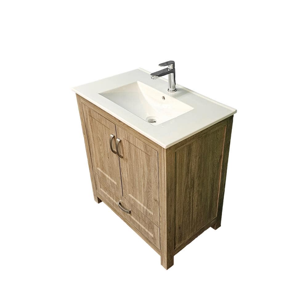 Livorno 30" Woodgrain Freestanding Vanity with White Ceramic Top