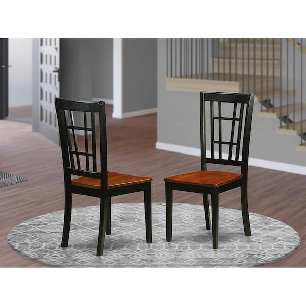 Black and Cherry Wooden Seat Stylish Back Dining Chair (Set of 2)