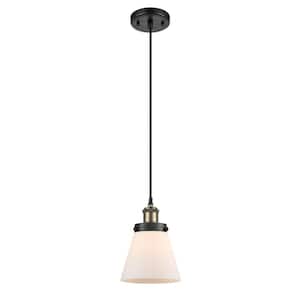 Cone 60-Watt 1 Light Black Antique Brass Shaded Mini Pendant Light with Frosted Glass Shade