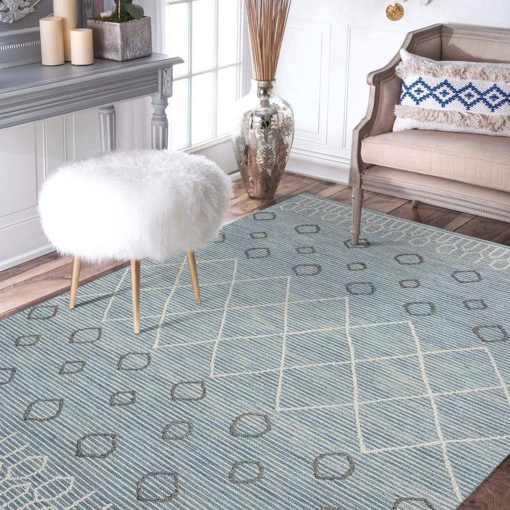 Handmade Tufted Blue Wool Scatter Rug 2' x 3'