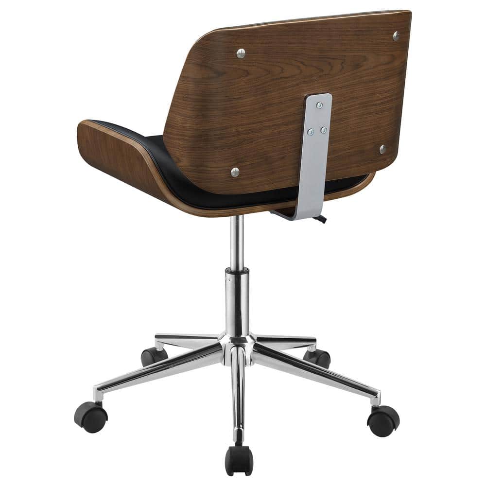 Black Leather Swivel Armless Desk Chair with Metal Base