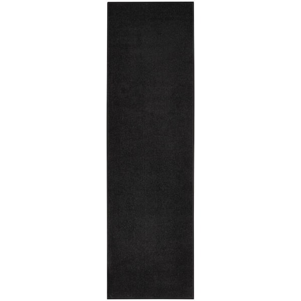 Essentials 2 ft. x 10 ft. Black Kitchen Runner Solid Contemporary Indoor/Outdoor Patio Area Rug